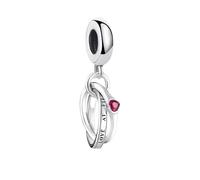 LDGSUPH Pendentif De Charme en Argent Sterling 925, Deux Bagues Liées Et Pendentif De Charmes De Cœur en Pierre Rouge s'adapte Aux Bracelets Et Colliers De Chaîne De Serpent Européens(Ring)