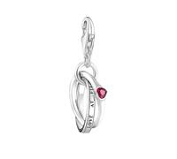 LDGSUPH Pendentif De Charme en Argent Sterling 925, Deux Bagues Liées Et Pendentif De Charmes De Cœur en Pierre Rouge s'adapte Aux Bracelets Et Colliers De Chaîne De Serpent Européens(Lobster Clasp)