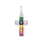 LDGSUPH Pendentif en Argent Sterling 925, Croix avec Pierres Colorées Pendentif Bijoux Europe Collier Accessoires Cadeau Classique pour Les Femmes Hommes Filles