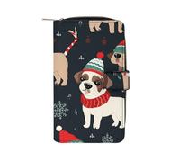 LDGSUPH Portefeuille long en cuir avec fermeture éclair et 12 emplacements pour cartes de crédit Motif chien Merry Christmas