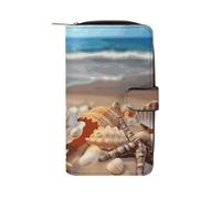 LDGSUPH Seashells on The Sandy Beach Portefeuille long en cuir pour adulte Fermeture éclair Porte-cartes multifonction 12 emplacements pour cartes