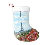LDGSUPH Street In Paris Town Chaussettes de Noël double face à imprimé festif à suspendre pour cheminée, décoration d'arbre, doublure en flanelle de polyester, fournitures de fête du Nouvel An (lot de
