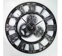 LDGSUPH Très Grande Horloge Murale décorative en Fer forgé, Quartz Silencieux, Engrenages industriels, Chiffres métal Rustique Noir, rouage Steampunk européen Vintage, détails vieillis(30 cm)