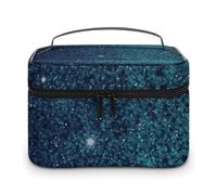 LDGSUPH Trousse de maquillage à paillettes bleu sarcelle avec poignée - Trousse de toilette de voyage légère et imperméable - Joli sac de rangement pour cosmétiques - Grande trousse de maquillage