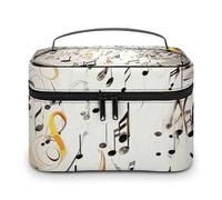 LDGSUPH Trousse de maquillage avec poignée - Motif notes de musique - Portable - Légère et imperméable - Joli sac de rangement pour cosmétiques - Grande trousse de maquillage tendance pour femme