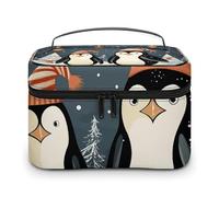 LDGSUPH Trousse de maquillage avec poignée motif pingouins de Noël - Portable - Légère et imperméable - Pour femme