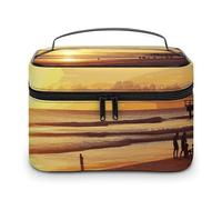 LDGSUPH Trousse de maquillage de plage coucher de soleil avec poignée, trousse de toilette de voyage, légère, étanche, sac de rangement mignon, grande trousse de maquillage tendance pour femme
