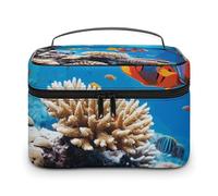 LDGSUPH Trousse de maquillage de voyage portable avec poignée, motif poissons tropicaux, océan, poissons tropicaux, sac de rangement mignon, grande trousse de maquillage tendance pour femme
