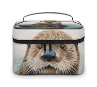 LDGSUPH Trousse de maquillage en forme de loutre de mer avec poignée, trousse de toilette de voyage légère et imperméable, sac de rangement mignon, grande trousse de maquillage tendance pour femme