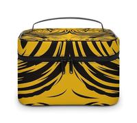 LDGSUPH Trousse de maquillage jaune moutarde et noire avec poignée - Trousse de toilette de voyage portable légère et imperméable - Sacs de rangement pour cosmétiques mignons - Grande trousse de