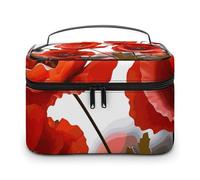 LDGSUPH Trousse de maquillage portable avec poignée - Motif fleurs de coquelicot - Légère et imperméable - Pour femme