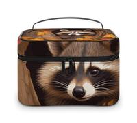 LDGSUPH Trousse de maquillage portable avec poignée - Motif raton laveur dans l'arbre d'automne - Légère et imperméable - Pour femme