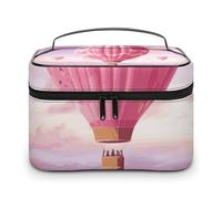 LDGSUPH Trousse de maquillage rose en forme de montgolfière avec poignée, trousse de toilette de voyage portable, légère, étanche, sac de rangement mignon, grande trousse de maquillage tendance pour