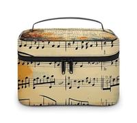 LDGSUPH Trousse de maquillage vintage en forme de note de musique avec poignée, trousse de toilette de voyage, légère, étanche, sac de rangement mignon, grande trousse de maquillage tendance pour