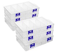 LDHHYH 6 Grande Boîte de Rangement Plastique avec 8 Compartiments,20 x 13,5 x 4,5 cm Boîte de Plastique Transparente, Boîte de Rangement Compartimentée pour Bijoux et Organisateur de Bead