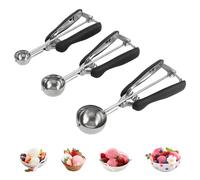 LDHHYH Cuillère à Glace Ensemble de 3 cuillères à glace en acier inoxydable noir (3+4+5CM) - Parfait pour former des boules de glace - 220MM de longueur totale - Idéal pour les amateurs de glace