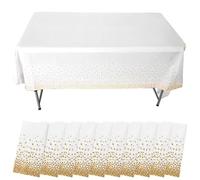 LDHHYH Lot de 10 Nappe Blanche Jetable Nappe Papier Rectangulaire 137x274CM Idéale pour Anniversaire - Effet Tissu - Nappes Jetable Blanc Intissé avec Motif à Pois Dorés pour Décorations Mariage