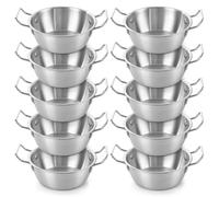LDHHYH Lot de 10 plats de service Balti en acier inoxydable avec poignée | Bols de service ronds en acier inoxydable de 12 cm, plats de service indiens argentés pour soupe, service de table