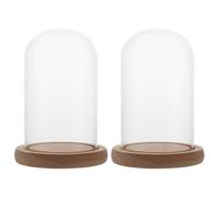 LDHHYH Lot de 2 Cloche en Verre avec Socle en Bois 9x15cm, Dôme Transparent pour Fleur Éternelle et Micro Paysage, Cloche Verre Socle Bois pour Décoration de Table et Mariage