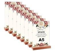LDHHYH Lot de 8 présentoirs de table A5, A5, socle en bois, support publicitaire, support publicitaire, support double face, support acrylique DIN A5, présentoir publicitaire, porte-cartes de menu