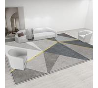 Ldiuttu Tapis De Salon 110 x 150 cm Tapis Antidérapant Lavable Décoration Moderne D'Intérieur pour Chambre Salle Manger Bureau Lignes géométriques Modernes en Gris, Jaune et Bleu.