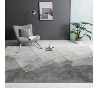 Ldiuttu Tapis de Salon 130 x 150 cm Tapis Antidérapant Intérieur Moquette Doux et Facile à Nettoyer pour Manger et Chambre à Coucher Cuisine Lignes géométriques Modernes Gris Jaune