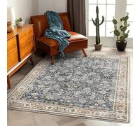 Ldiuttu Tapis de Salon 130x150cm Tapis Antidérapant Intérieur Moquette Doux et Facile à Nettoyer pour Manger et Chambre à Coucher Cuisine Bleu Floral Traditionnel