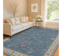 Ldiuttu Tapis Entrée 80 x 160 cm Tapis Salon Doux antidérapant Maison pour Chambre à Coucher Salle à Manger Géométrie Florale Traditionnelle Bleue Bleu