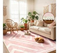 Ldiuttu Tapis Grande Salon 200x300cm Tapis Antidérapant Doux Lavable en Machine Moquette Rectangulaire Décoration pour Salle a Manger Chambre Bureau Géométrique Moderne Rose et Blanc