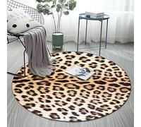 Ldiuttu Tapis Rond Salon 70 x 140 cm Tapis Chambre Antidérapant Intérieur Doux Lavable Moquette pour Salle à Entrée Manger Bureau Imprimé léopard Abstrait Moderne Marron Jaune