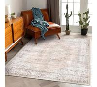 Ldiuttu Tapis Salon 100x160cm Tapis Entrée Antidérapant Poil Court Moquette Chambre de Décoration Lavable Chambre Beige Floral Traditionnel