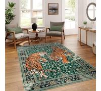 Ldiuttu Tapis Salon 100x160cm Tapis Entrée Antidérapant Poil Court Moquette Chambre de Décoration Lavable Chambre Traditional Floral Green