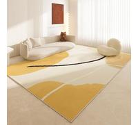 Ldiuttu Tapis Salon 140 x 200 cm Tapis Doux Rectangulaire Lavable Antidérapant pour Chambre à Coucher Couloir Cuisine Bureau Lignes géométriques Modernes Jaune Beige Noir