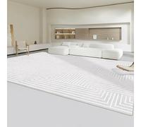 Ldiuttu Tapis Salon 150 x 200 cm Tapis Antidérapant Décoratif Lavable en Machine Moquette Poils Courts Doux pour Chambre à Coucher Salle à Manger Cuisine Lignes géométriques Modernes Gris Blanc