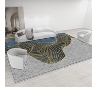 Ldiuttu Tapis Salon 150 x 200 cm Tapis Antidérapant Décoratif Lavable en Machine Moquette Poils Courts Doux pour Chambre à Coucher Salle à Manger Cuisine Lignes géométriques Modernes Gris Bleu Jaune
