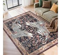 Ldiuttu Tapis Salon 150x200cm Tapis Antidérapant Décoratif Lavable en Machine Moquette Poils Courts Doux pour Chambre à Coucher Salle à Manger Cuisine Traditional Floral Beige