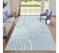Ldiuttu Tapis Salon 90 x 150 cm Tapis Entrée Antidérapant Intérieur Moquette Doux Chambre Rectangulaire Poil Courts Géométrie Moderne Abstraite Bleue Bleu