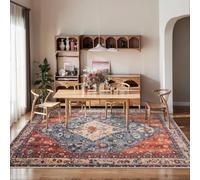 Ldiuttu Tapis Salon 90 x 150 cm Tapis Entrée Antidérapant Intérieur Moquette Doux Chambre Rectangulaire Poil Courts Rouge Traditionnel Rouge