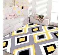 Ldiuttu Tapis Salon 90 x 150 cm Tapis Entrée Antidérapant Intérieur Moquette Doux Chambre Rectangulaire Poil Courts Gris géométrique