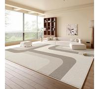 Ldiuttu Tapis Salon 90 x 150 cm Tapis Entrée Antidérapant Intérieur Moquette Doux Chambre Rectangulaire Poil Courts Lignes géométriques Modernes, Gris et Beige.