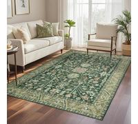 Ldiuttu Tapis Salon 90 x 150 cm Tapis Entrée Antidérapant Intérieur Moquette Doux Chambre Rectangulaire Poil Courts Vert Floral Traditionnel Vert