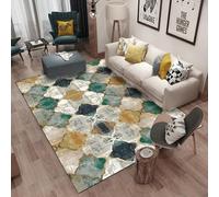Ldiuttu Tapis Salon 90 x 150 cm Tapis Entrée Antidérapant Intérieur Moquette Doux Chambre Rectangulaire Poil Courts Géométrique Moderne Vert Jaune Gris