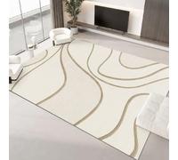Ldiuttu Tapis Salon 90 x 150 cm Tapis Entrée Antidérapant Intérieur Moquette Doux Chambre Rectangulaire Poil Courts Lignes géométriques Modernes Beiges