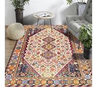 Ldiuttu Tapis Salon 90 x 150 cm Tapis Entrée Antidérapant Intérieur Moquette Doux Chambre Rectangulaire Poil Courts Beige à Motif Floral géométrique Traditionnel