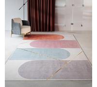 Ldiuttu Tapis Salon 90 x 150 cm Tapis Entrée Antidérapant Intérieur Moquette Doux Chambre Rectangulaire Poil Courts Lignes géométriques Modernes Beige Violet Bleu