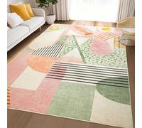 Ldiuttu Tapis Salon Grand 200 x 290 cm Tapis Antidérapant Doux Domestiques décoration pour Cuisine Chambre d'intérieur Art géométrique Abstrait Moderne Rose Vert Beige Noir Orange Jaune