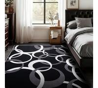 Ldiuttu Tapis Salon Grand 200x290cm Tapis Antidérapant Doux Domestiques décoration pour Cuisine Chambre d'intérieur Géométrique Moderne Noir