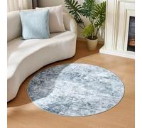Ldiuttu Tapis Salon Rond 90 x 150 cm Tapis Entrée Antidérapant Intérieur Moquette Doux Chambre Rectangulaire Poil Courts Encre Abstraite Moderne Gris Bleu