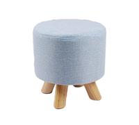 LDIW Rond Pouf Repose-Pied, Assise Rembourrée en Lin Bas Tabouret Pieds en Bois Massif, avec Couvercle Amovible,Bleu