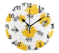 LDIYEU Abeille Blanche Dessiné À La Main Pendule Murale Décoratif Moderne Horloge de Mur Circulaire Silencieuse horloges pour Enfant Garçons Le Bureau à Domicile Salon Cuisine Chambre école Décor